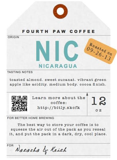 Version 1 of the label, under the working title Fourth Paw Coffee.