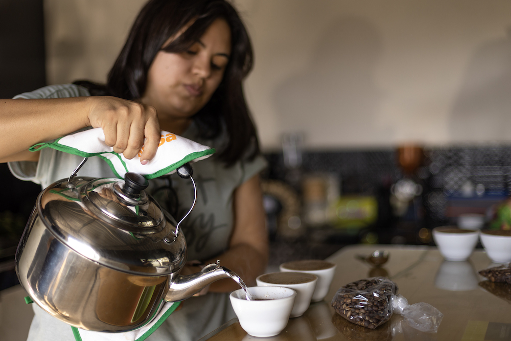 Luha Medina preparing a cupping (coffee tasting)